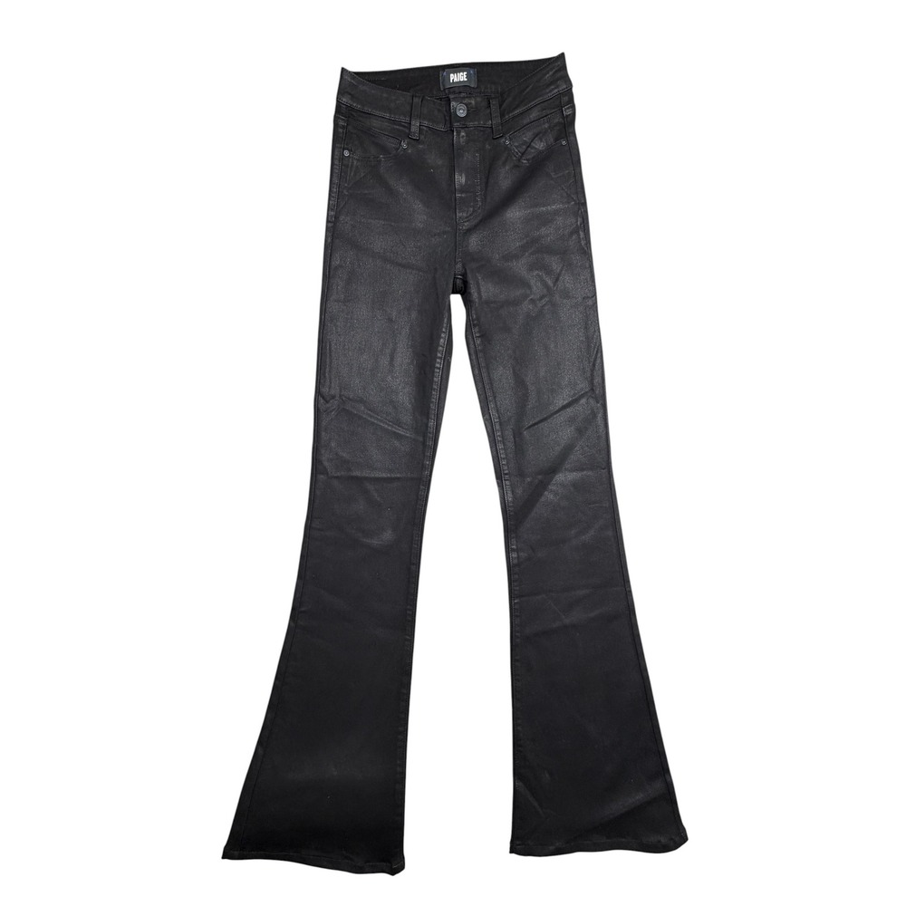 Paige High Rise Laurel Canyon Coated Black Flare Jeans Size 27 Waxed Denim NICE